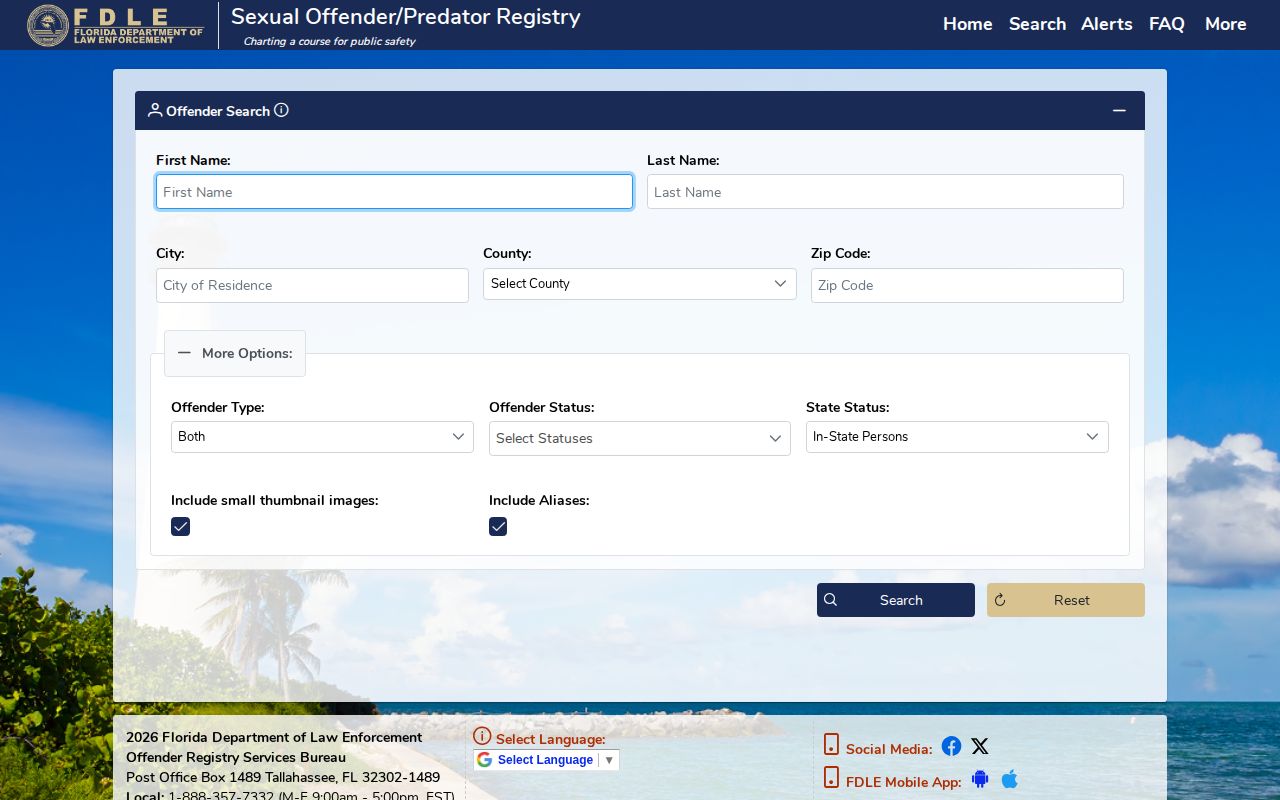 FDLE registry status search for Liberty County release mugshots