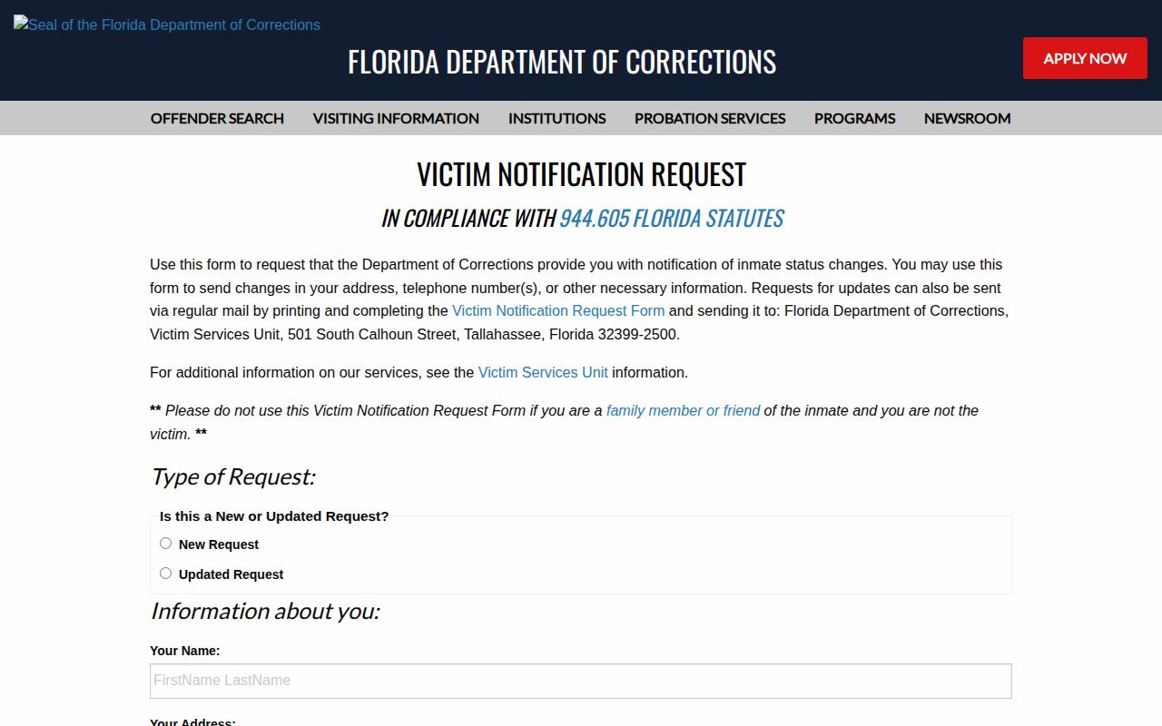 Liberty County release notification route through Florida Department of Corrections